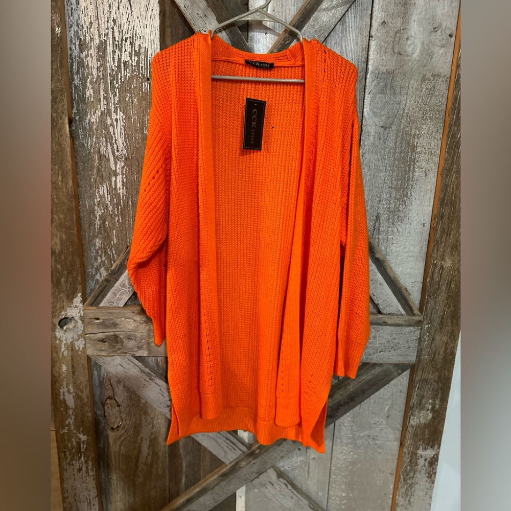 CCK STYLE ORANGE CARDIGAN LONG SWEATER SIZE 3x.